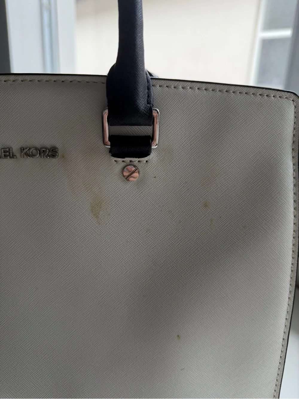 Michael Kors White & Black Saffiano Leather Satchel Shoulder Bag